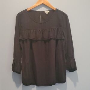 Crown & Ivy Navy Ruffle Blouse, Size M